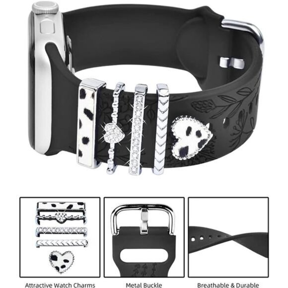 NEW Black/Silver Apple Watch Band with Charms main image 3